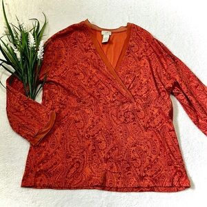 J. Jill Paisley Illusion Trim Wrap Blouse - Large
